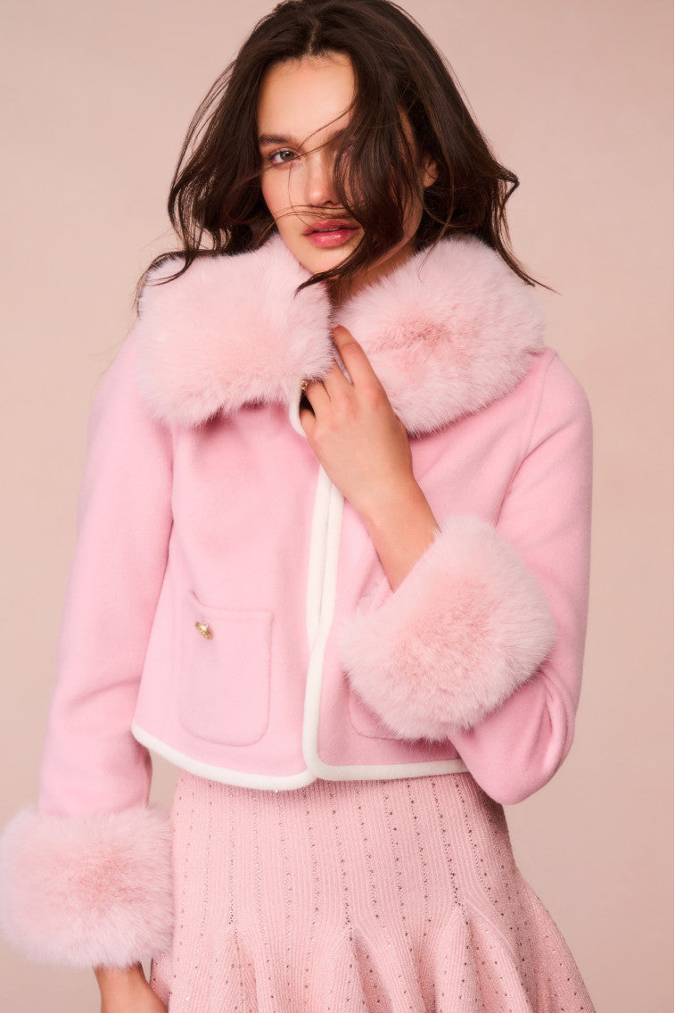 Fur Collar Forever 21 Pink Faux Fur Coat Caprina Wool-Cashmere