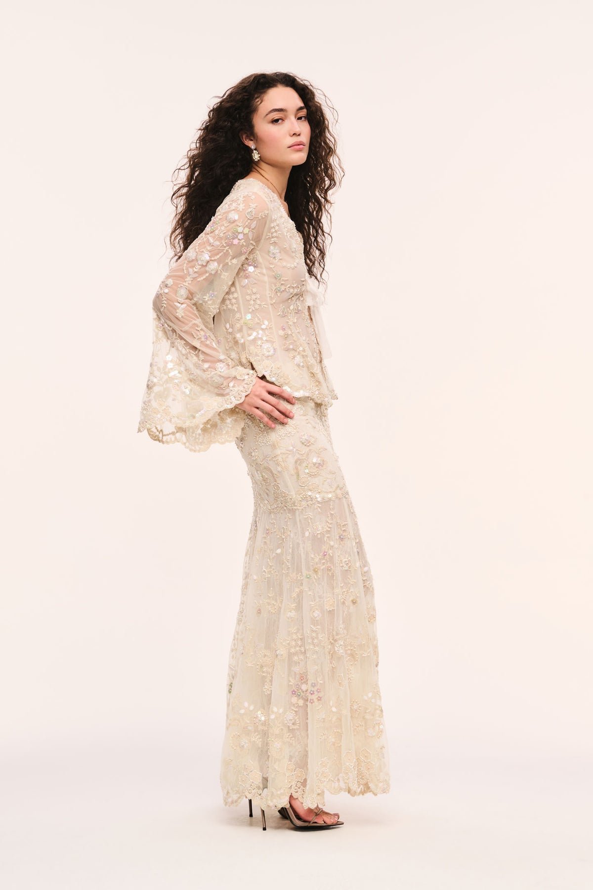 Ryana Pearl Embroidered Mesh Maxi Skirt