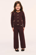 Girls maroon textured wide-leg pants, front view, elastic waist