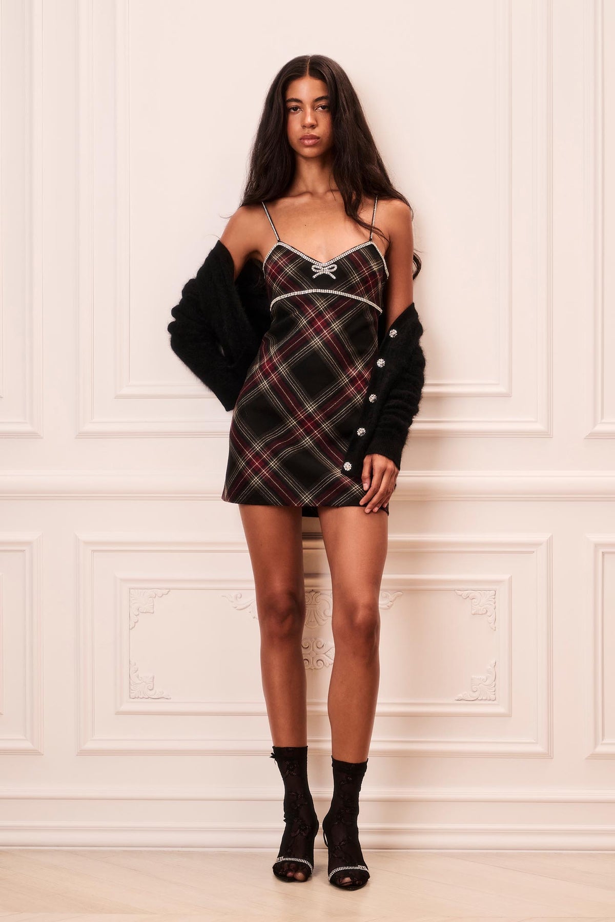 Davida Embellished Tartan Mini Dress