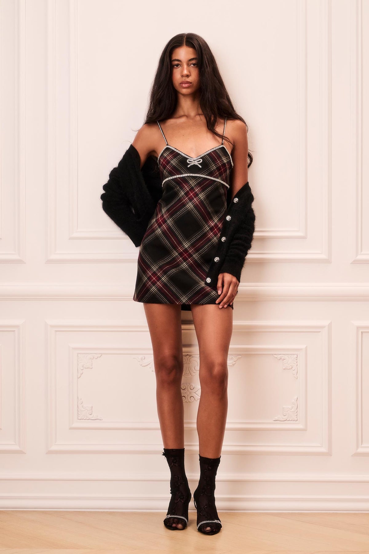 Davida Embellished Tartan Mini Dress