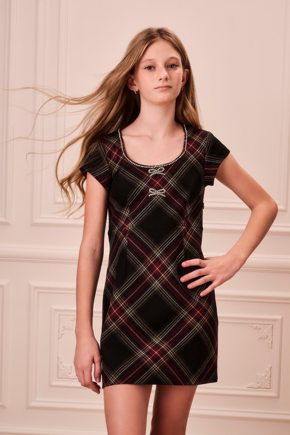 Tween Embellished Tartan Valentia Dress