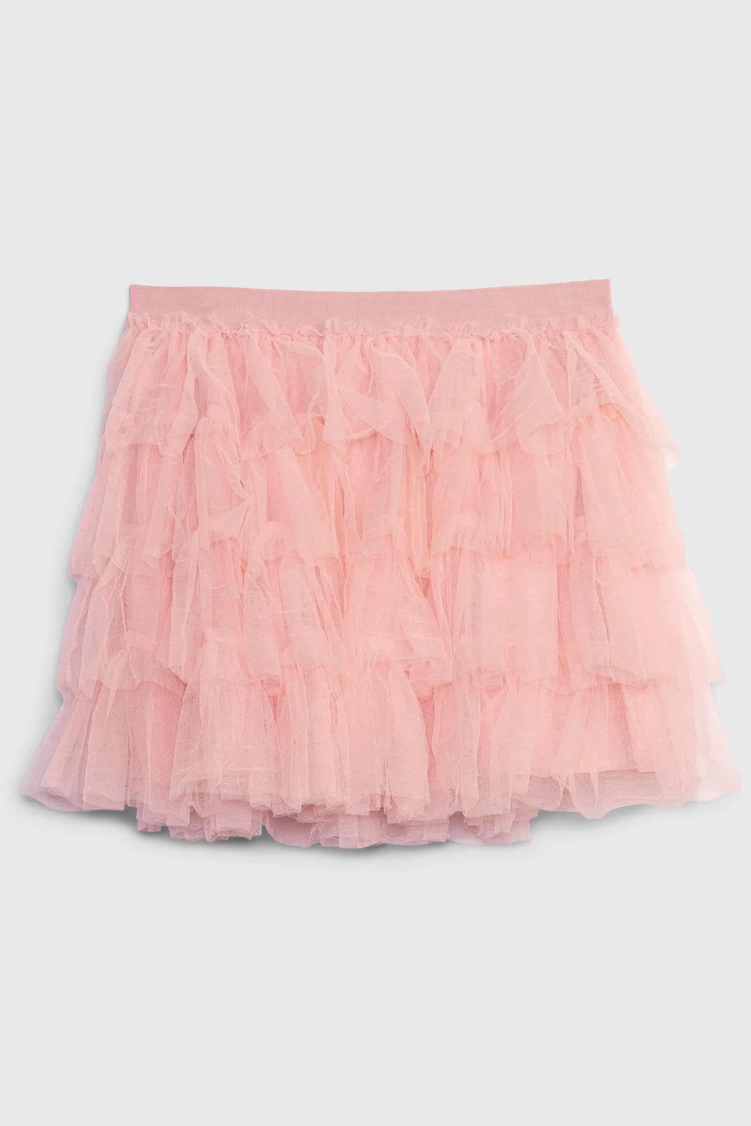 Kids pink tulle tiered mini skirt with elastic waistband