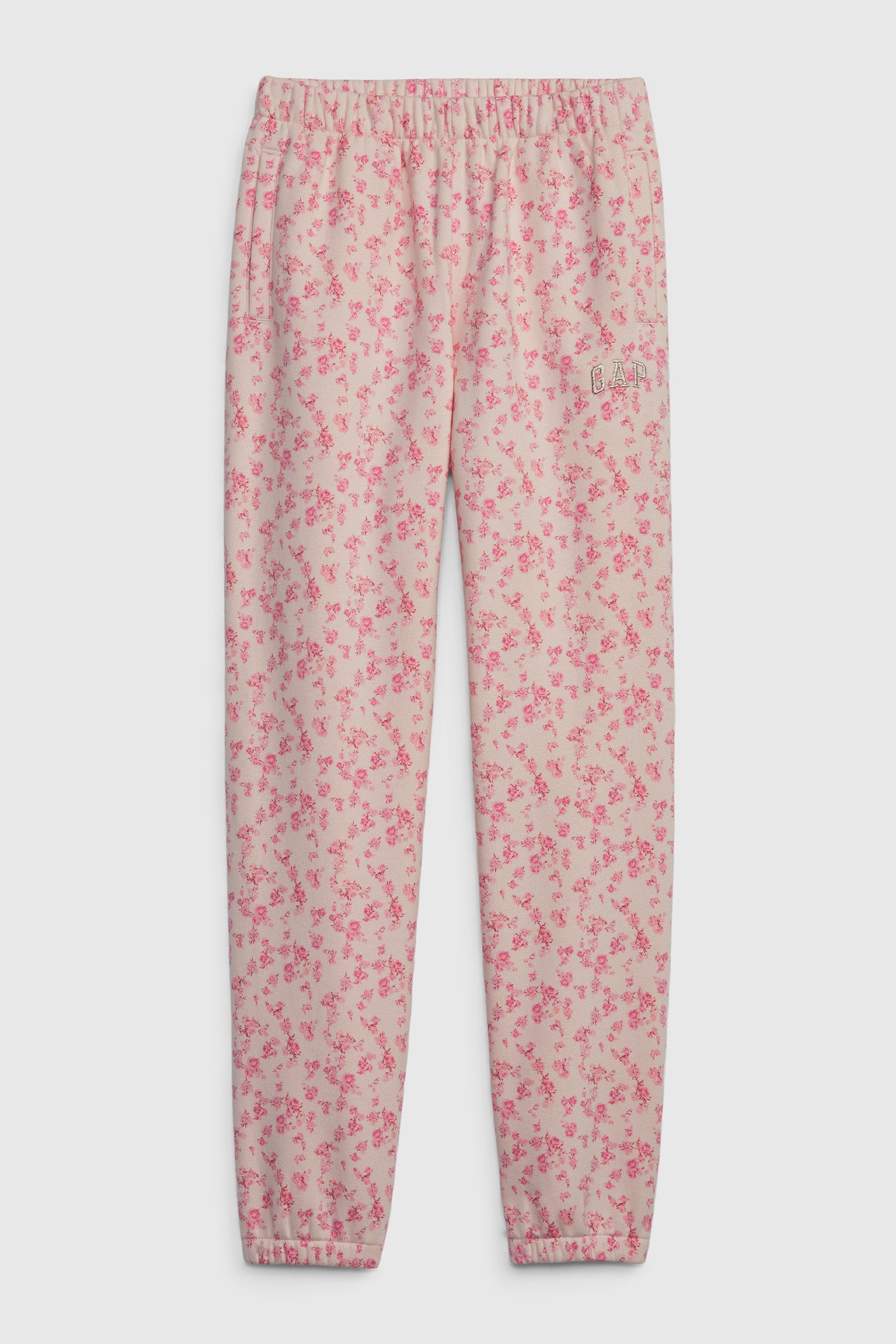 Kids pink floral joggers with GAP logo on leg