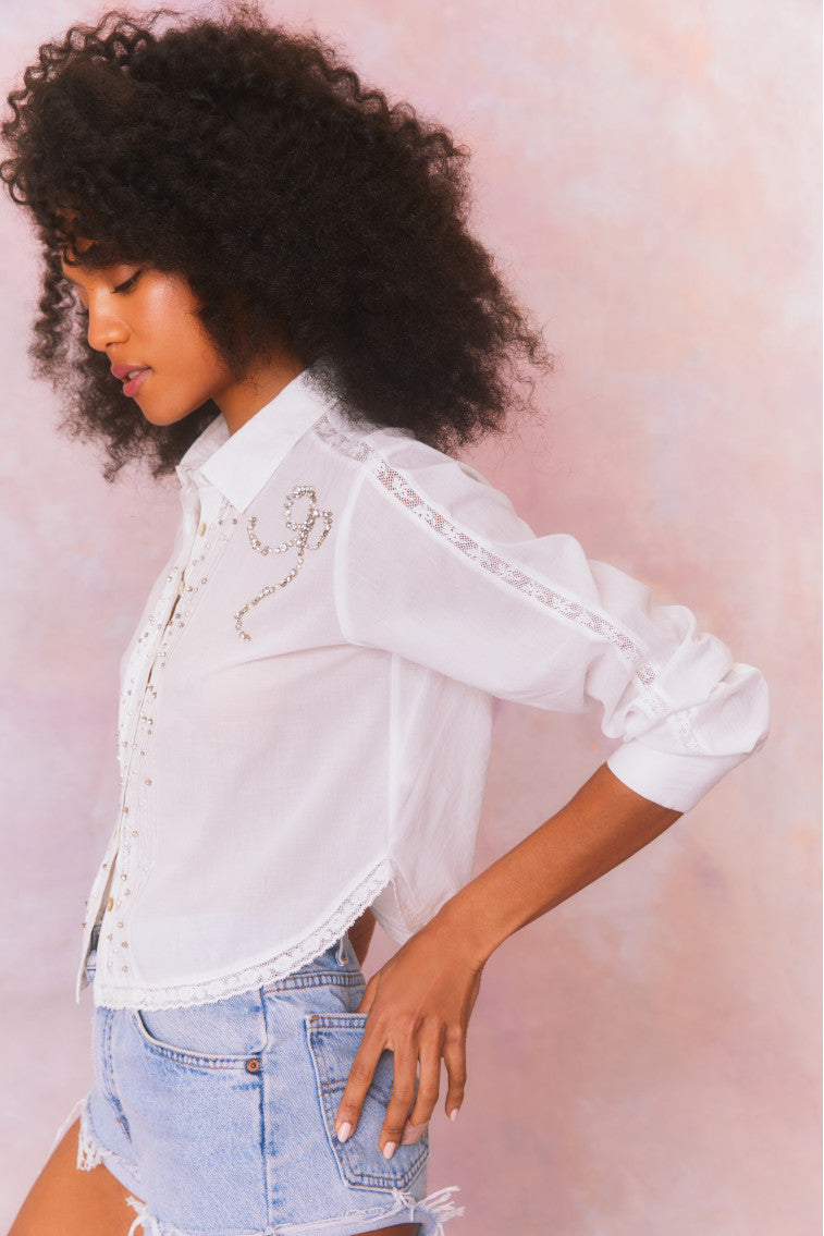 Embellished Rosaway Cotton Bow Top