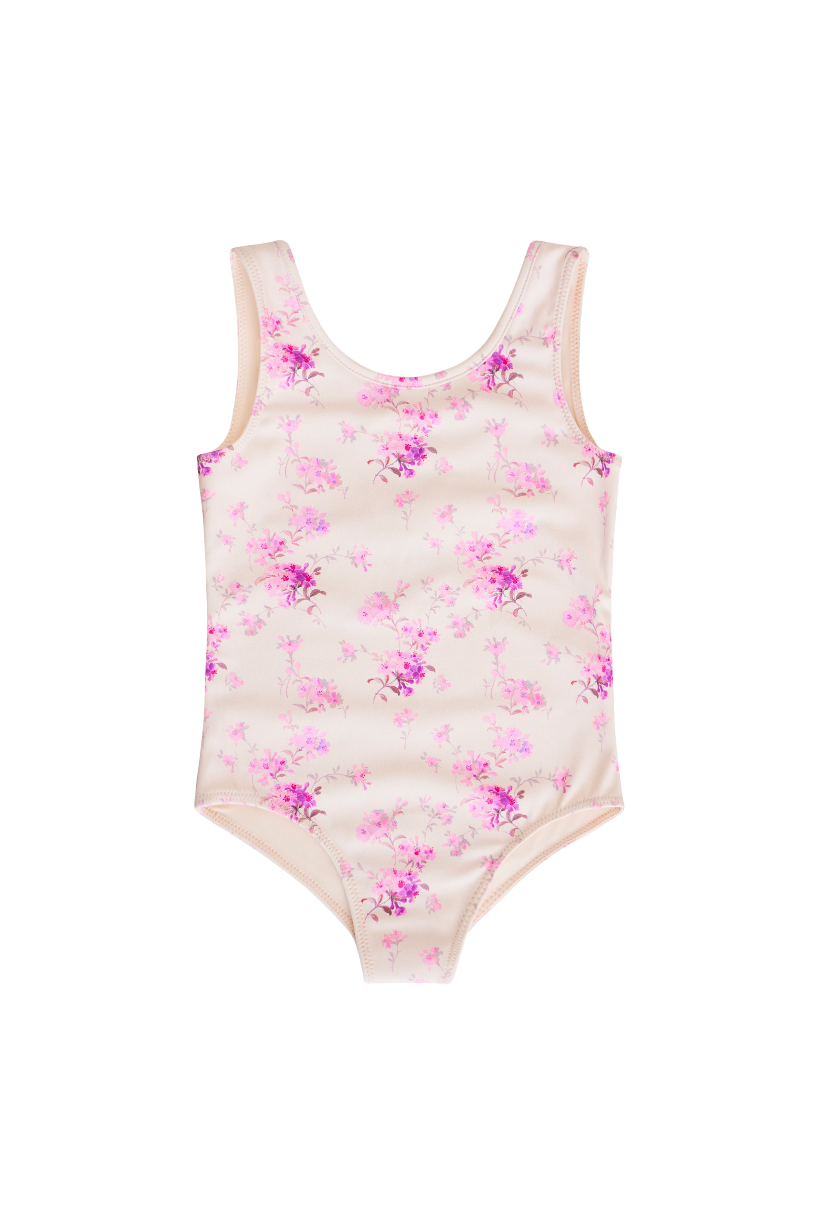 One piece features a vibrant dainty floral print all over.