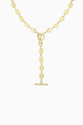 Gold necklace with a clasp on a white background