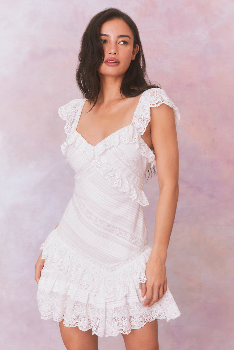 Bensley Cotton Lace Paneling Mini Dress-Women’s Designer Luxury