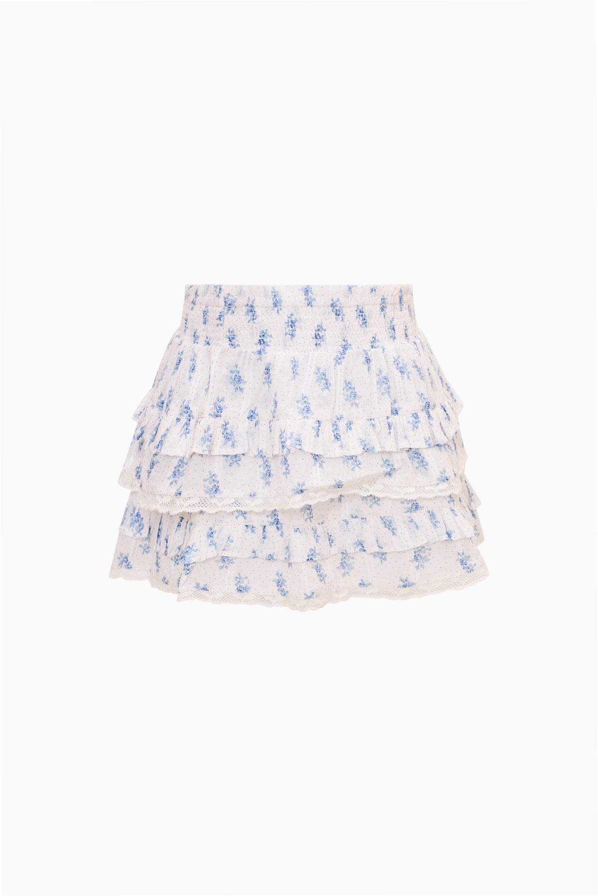 Girls tiered ruffle skirt in light blue with small cloud-like print