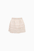 White with small flower print ruffle mini skirt