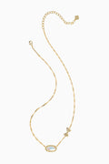Gold necklace with a floral pendant on a white background