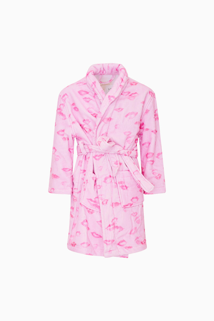 Pink robe with floral pattern on a white background