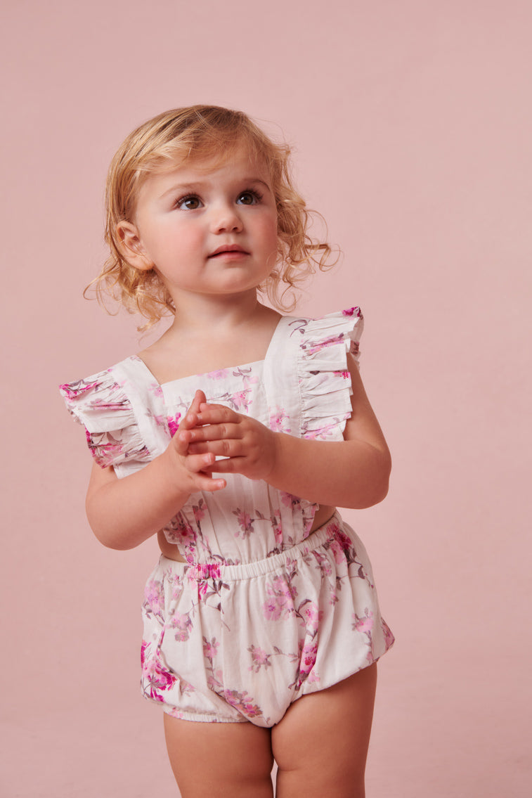  Baby girls Pinafore with ruffle detailing and dainty floral print