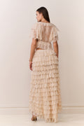 Woman wearing a lace set with a plain background