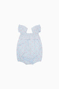 Light blue baby romper with floral pattern on a white background