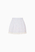 Light blue floral pattered skirt with lace trim against white background
