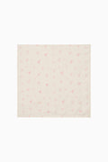 White fabric square scarf with pink floral pattern on a white background