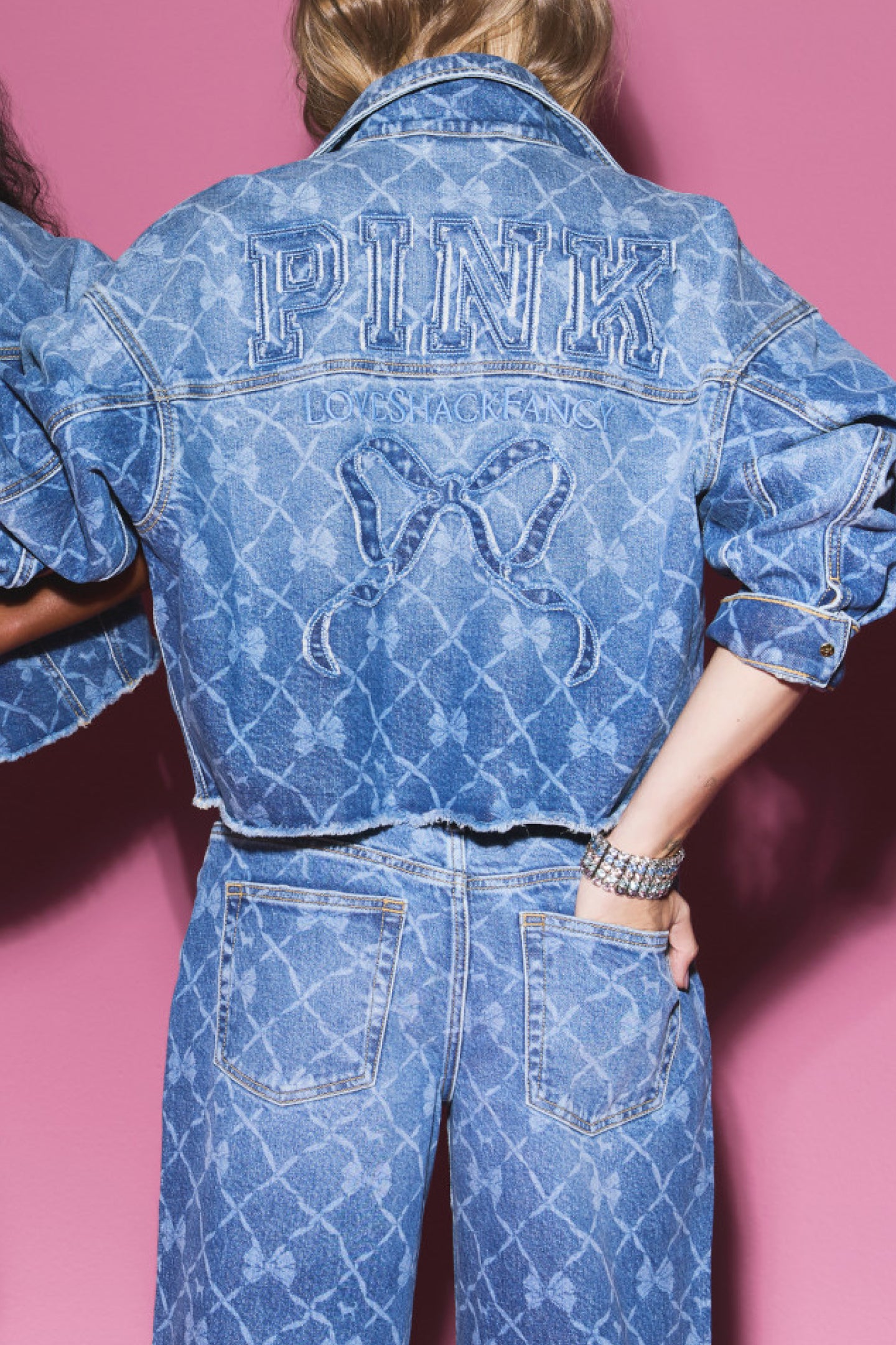 PINK x LoveShackFancy Cropped Denim Jacket