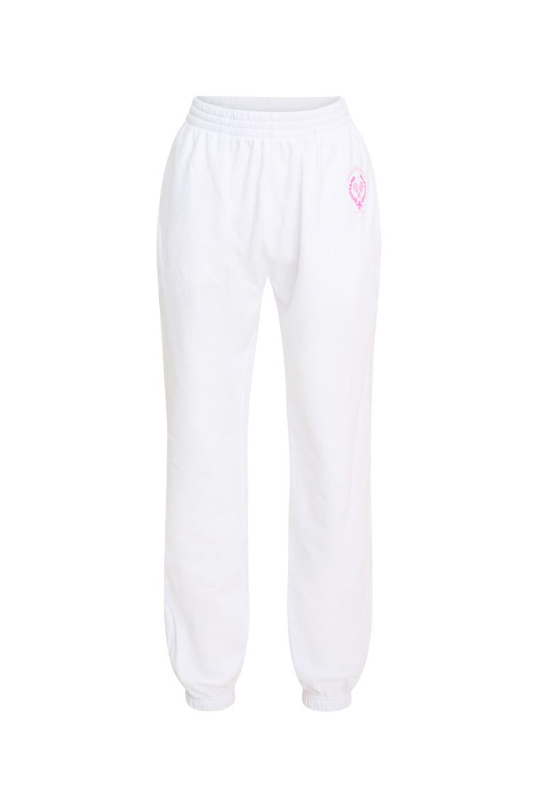 Fleece White Sweatpants with stretch waist and tempered stretchy ankles.