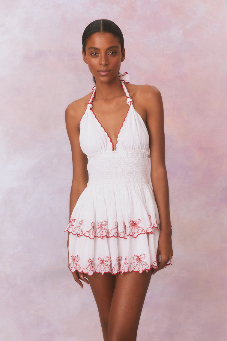 Dormina Cherry Embroidered Cotton Mini Dress- Women’s Designer