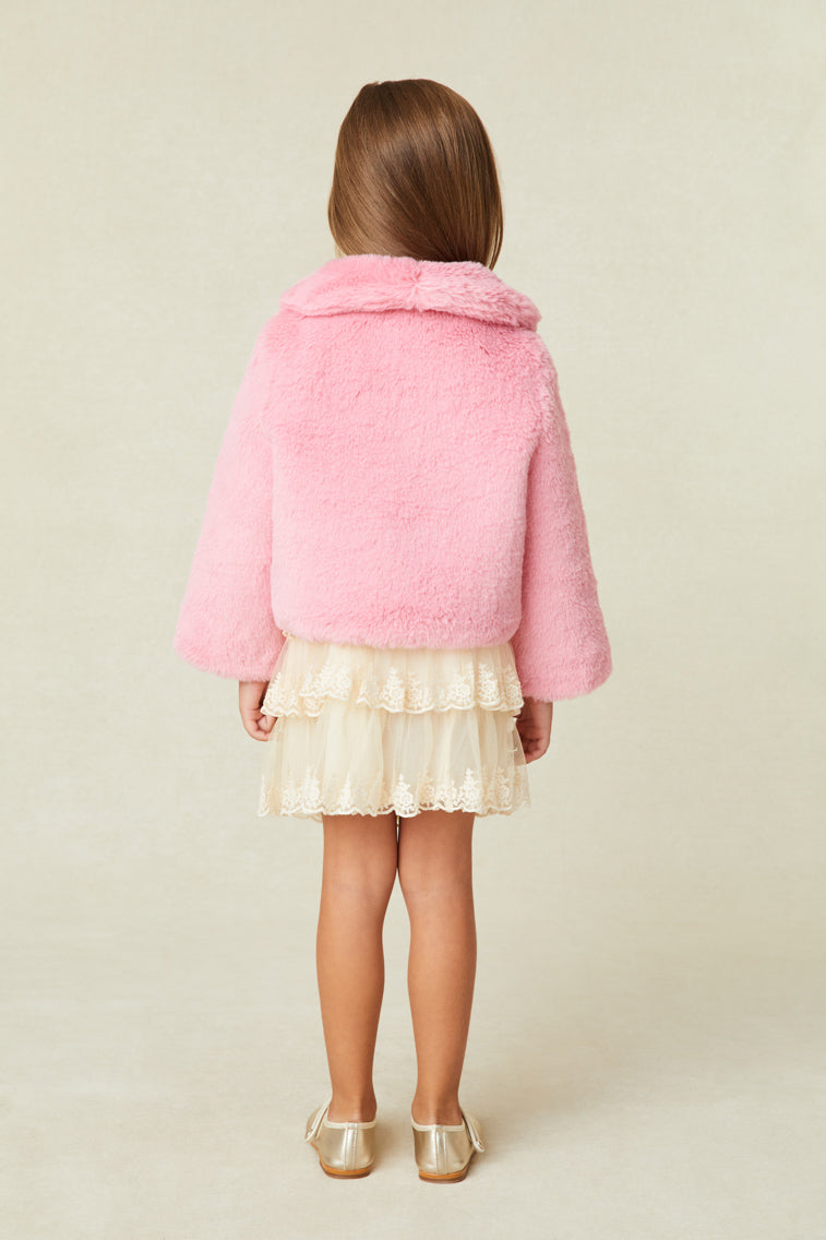 Girls fur Jacket with wide sleeves and a statement collar.