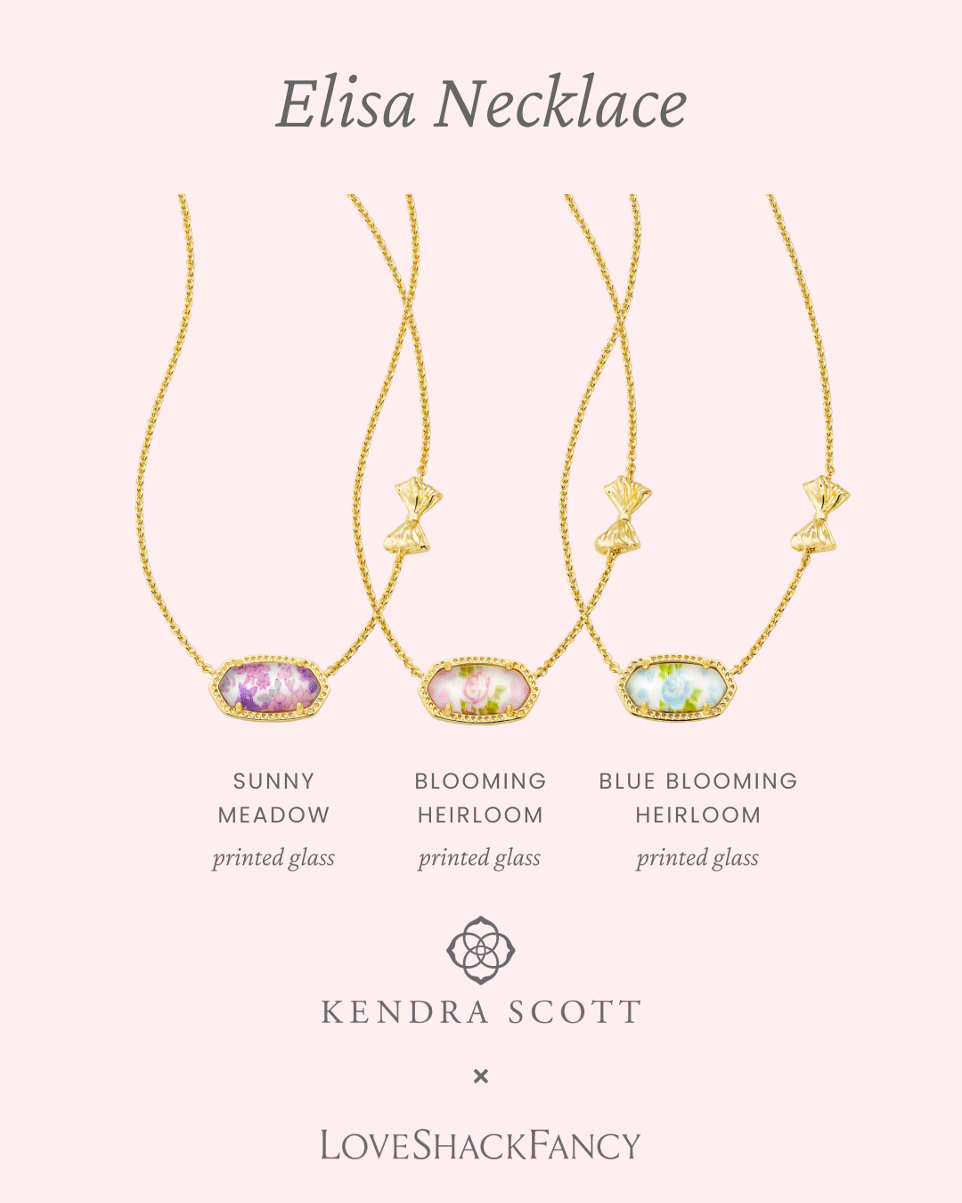 The Elisa Necklaces in three colorways from the Kendra Scott x LoveShackFancy collaboration