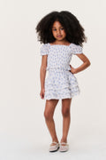 Girls light blue patterned tiered ruffle skirt with elastic waistband