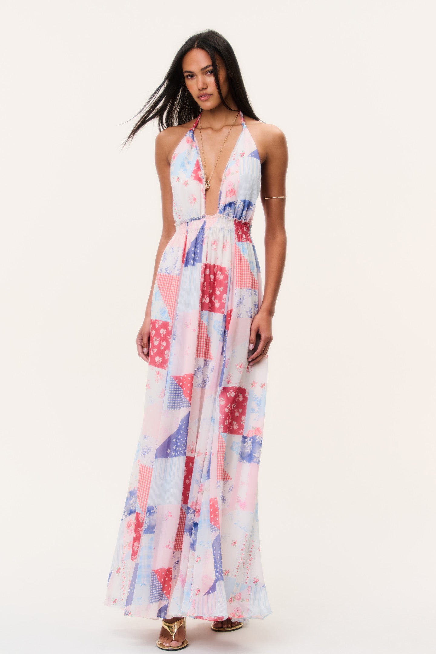 LoveShackFancy Women's Patchwork-Print Halter Maxi Dress - Blueberry Sundae - Size XS LoveShackFancy Women's Patchwork-Print Halter Maxi Dress - Blueberry Sundae - Size XS