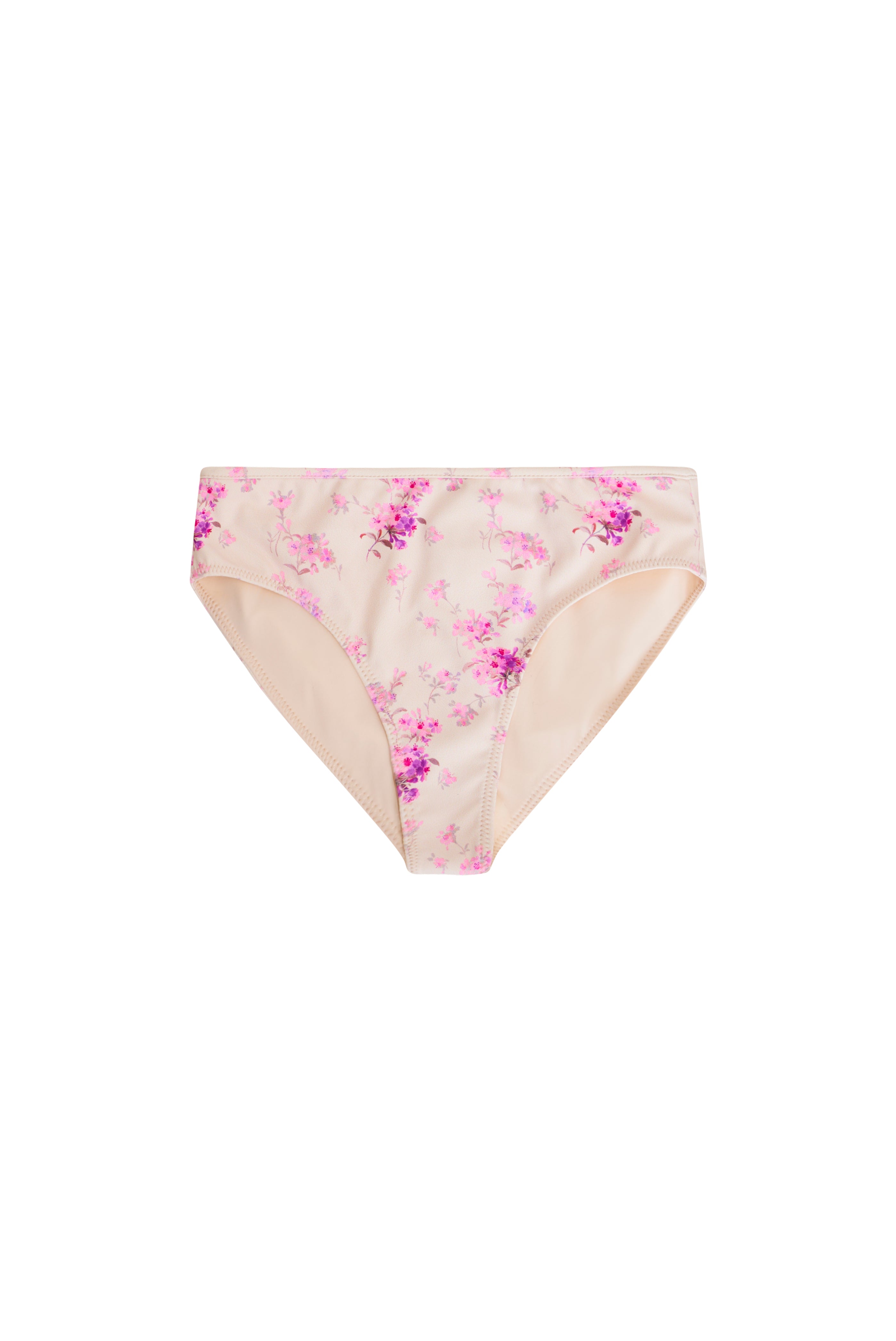 Halter top bikini with self tie detail and dainty floral print.