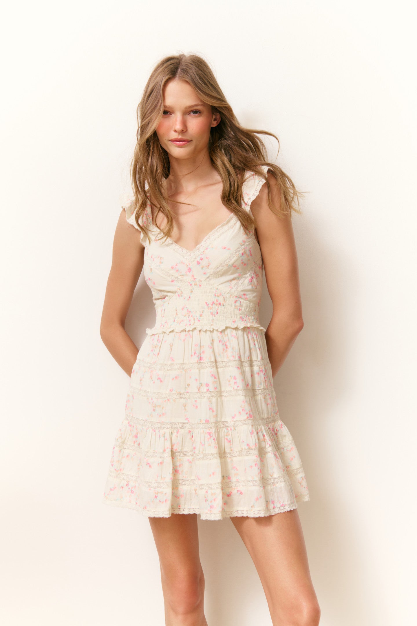 mini dress rosa LoveShackFancy Finney Lace Trim Mini Dress