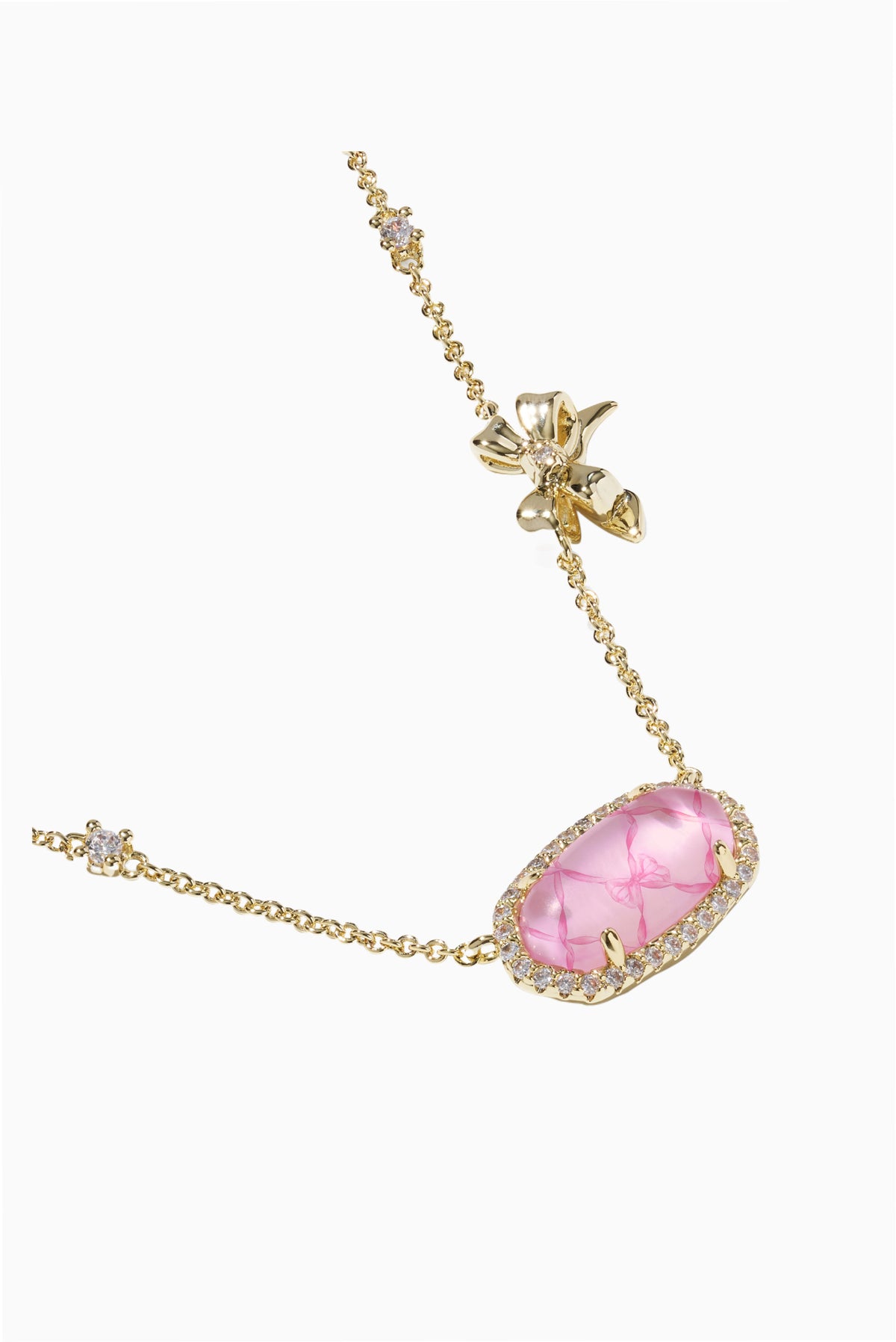 Kendra Scott x LoveShackFancy Elisa Pave Frame Pendant Necklace - GOLD BABY BOW LATTICE RASBERRY ROSE