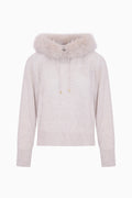Light gray hoodie with fur hood on a white background