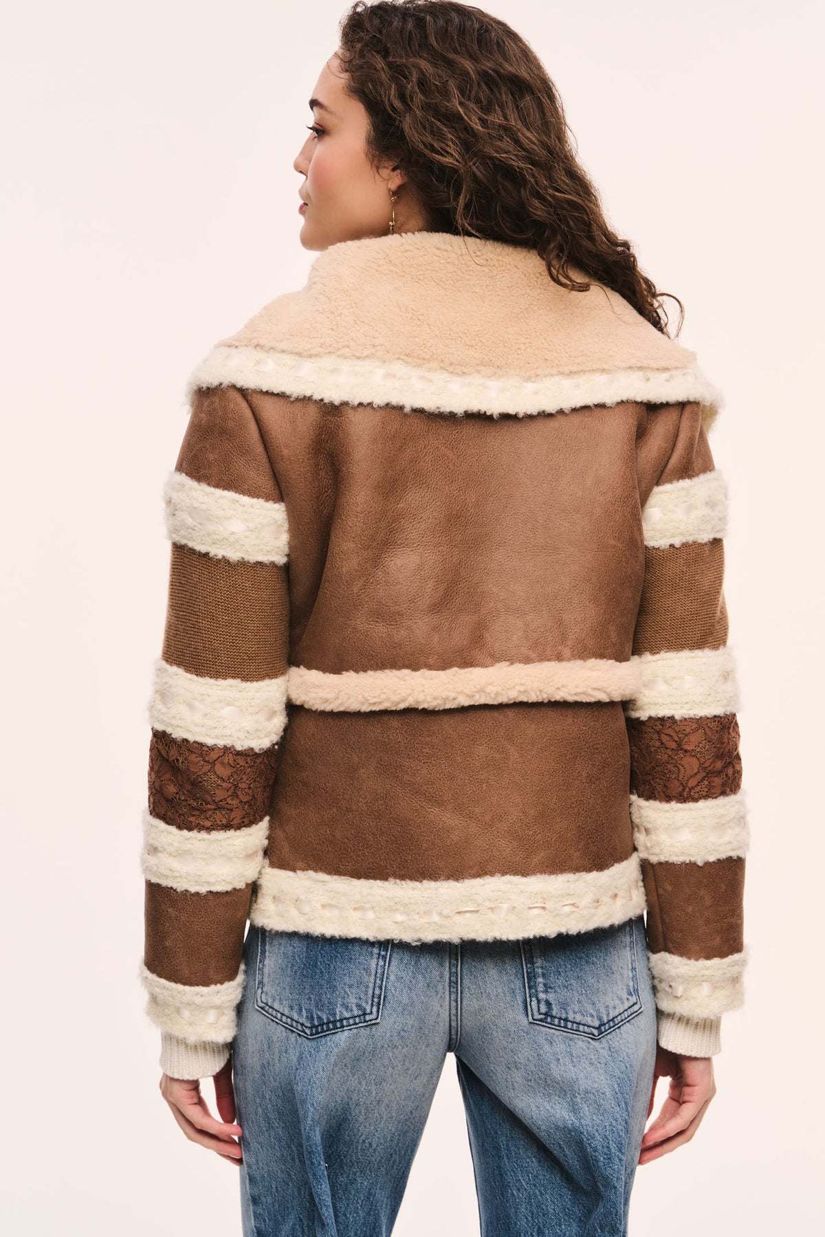 Lirielle Shearling Coat with Ribbon Accents
