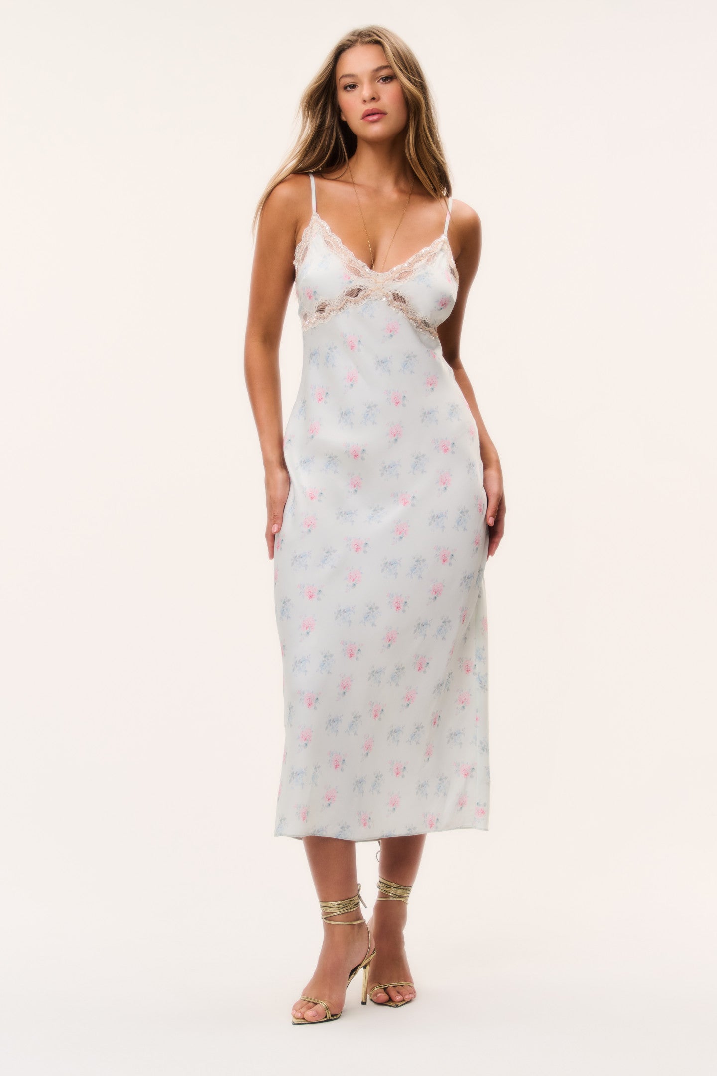 floral lace trim midi dress SMALL Floral Cutout Lace Trim Midi Dress