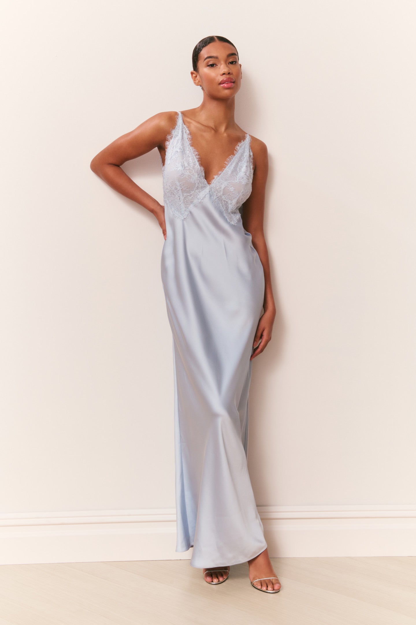 Iridia Satin Maxi Slip Dress for Women in Airy Blue, Size: 0, by LoveShackFancy Iridia Satin Maxi Slip Dress for Women in Airy Blue, Size: 0, by LoveShackFancy