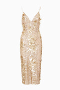 Gold sequin dress on a white background