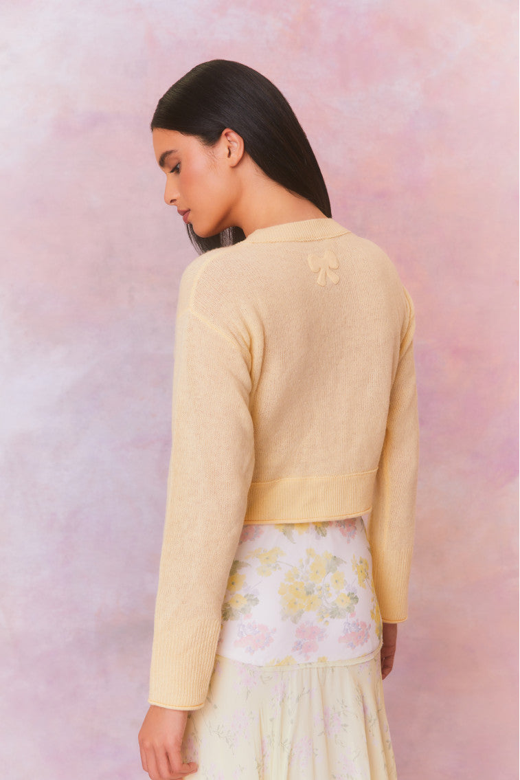 Lawrence Yellow Bow Applique Cardigan