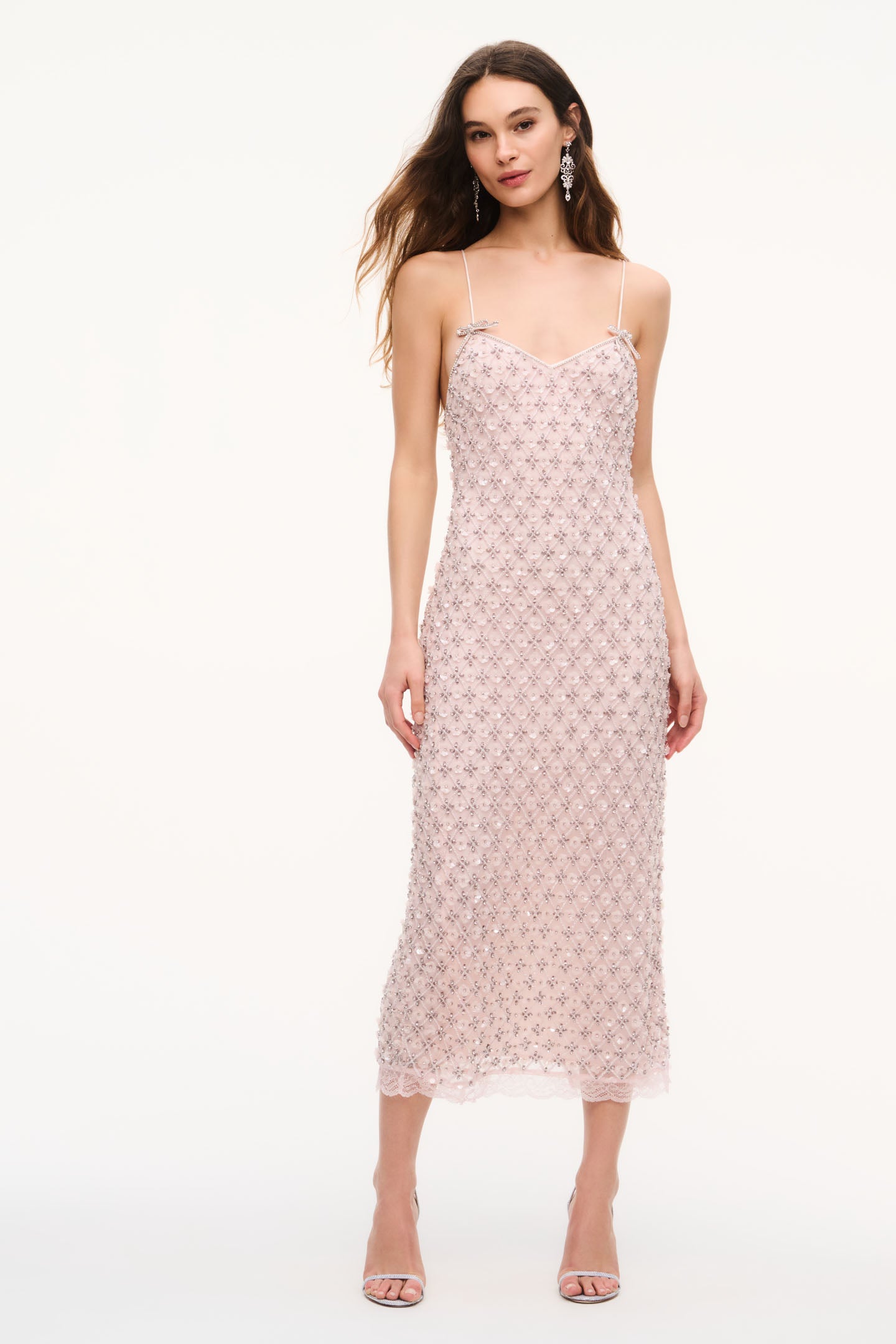 Livi Floral Embellished Midi Dress for Women in Sugar Petal Pink, Size: 6, by LoveShackFancy