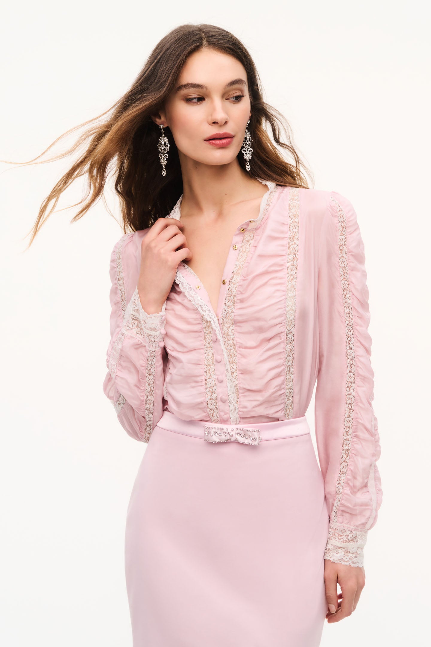 Lace Ruched Long Sleeve Blouse | LoveShackFancy