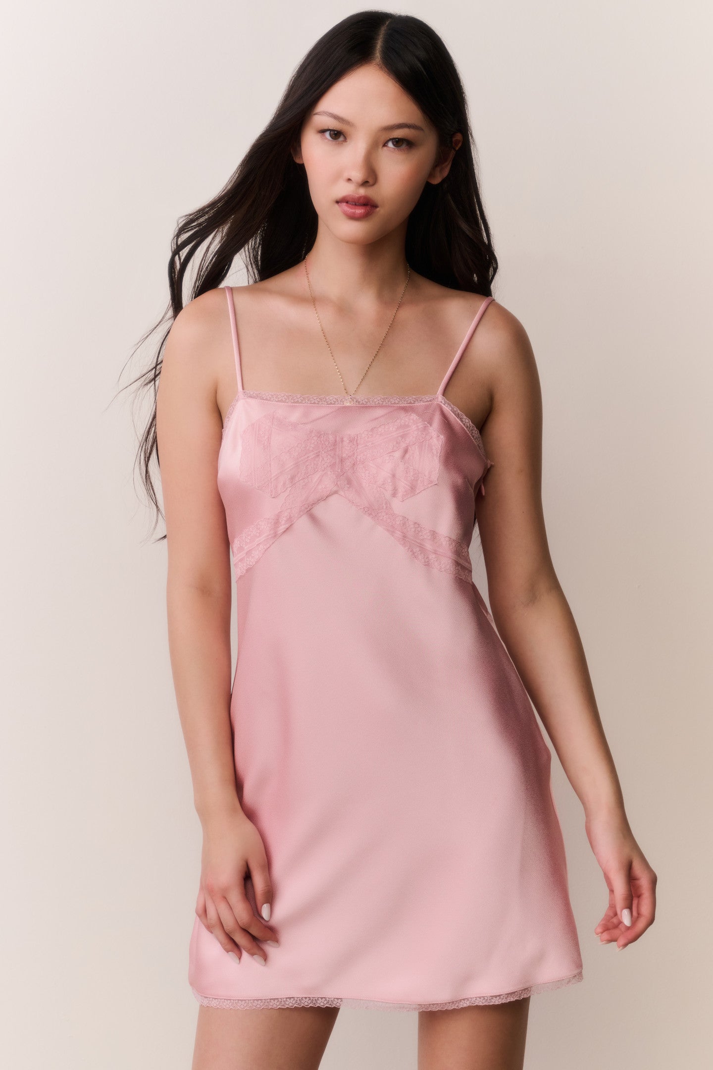 Mirelis Lace Bow Crepe Mini Dress for Women in Potpourri Pink, Size: Large, by LoveShackFancy Mirelis Lace Bow Crepe Mini Dress for Women in Potpourri Pink, Size: Large, by LoveShackFancy