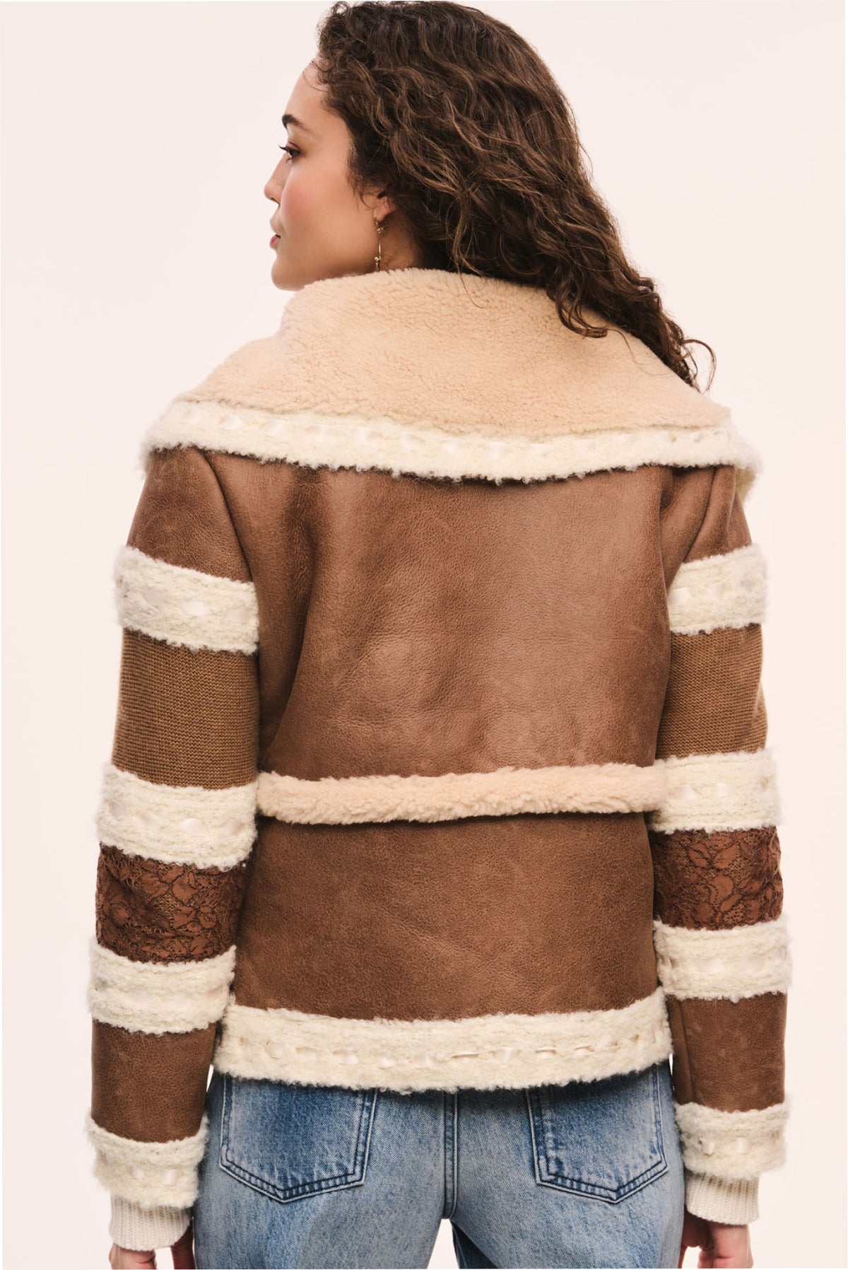 Lirielle Shearling Coat with Ribbon Accents
