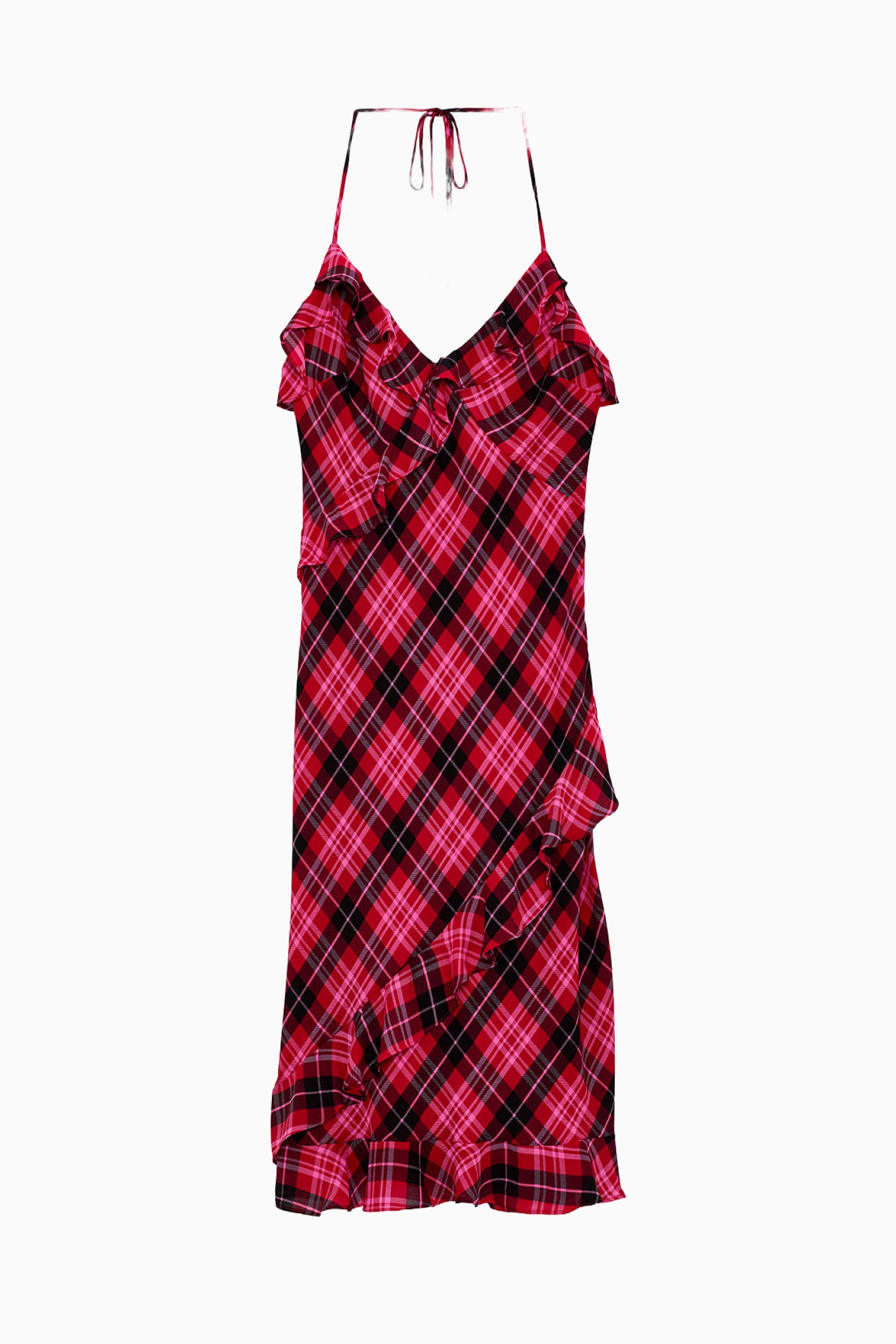 strapless open back dress PINK x LoveShackFancy Printed Chiffon Cascade Ruffle Midi Dress