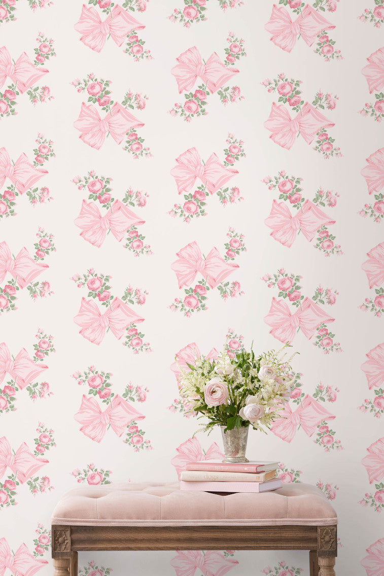 Rosa Beaux in Pink Mint Peel + Stick Wallpaper