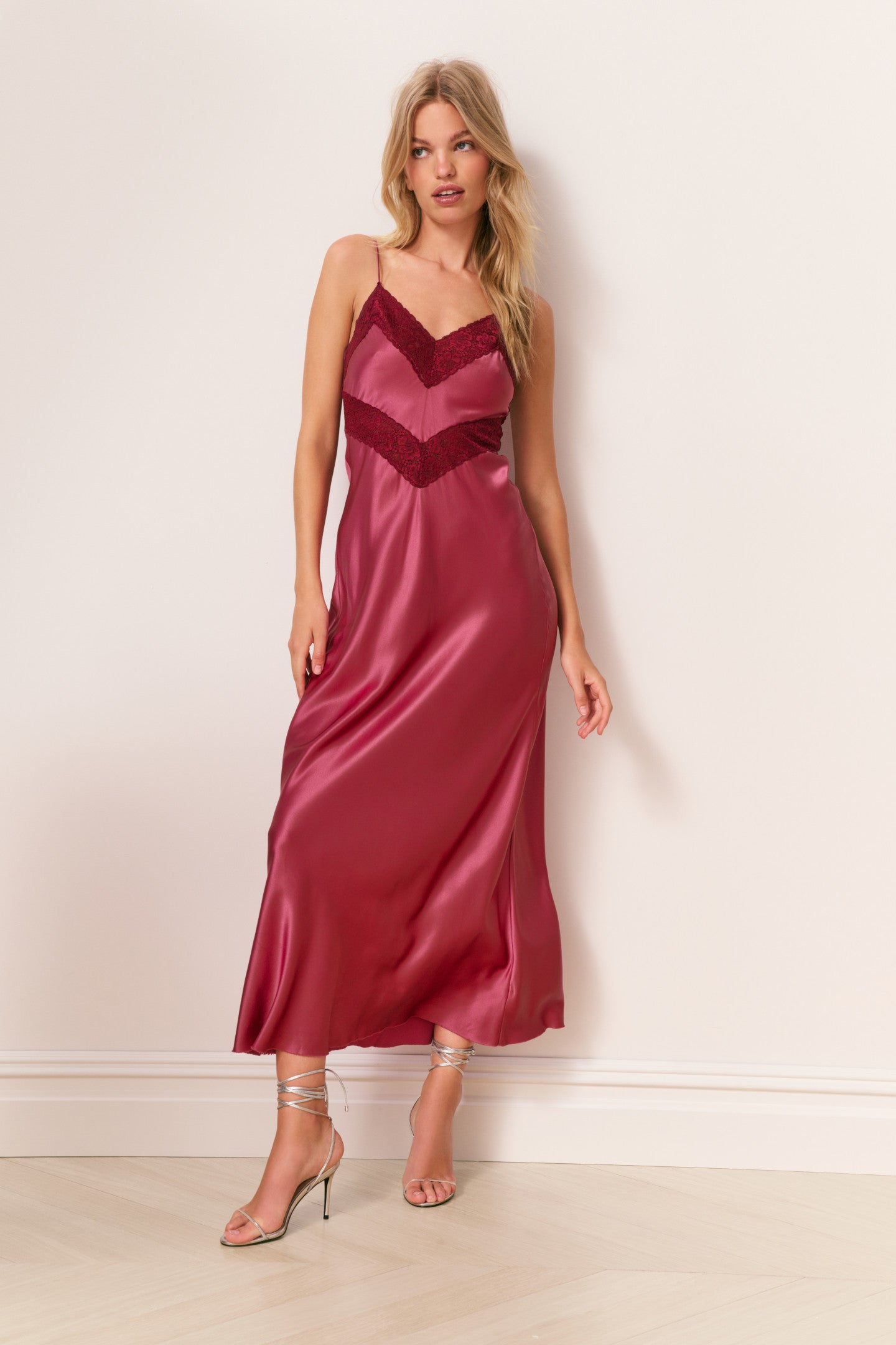 chinese dress ladies L'agence Akiya Satin Maxi Dress in Chili Pepper