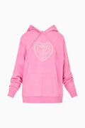 Pink hoodie with a heart design on a white background