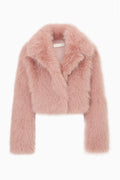 Cropped faux fur jacket, light mauve with collar and front opening