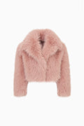 Pink faux fur tween jacket with collar and front opening