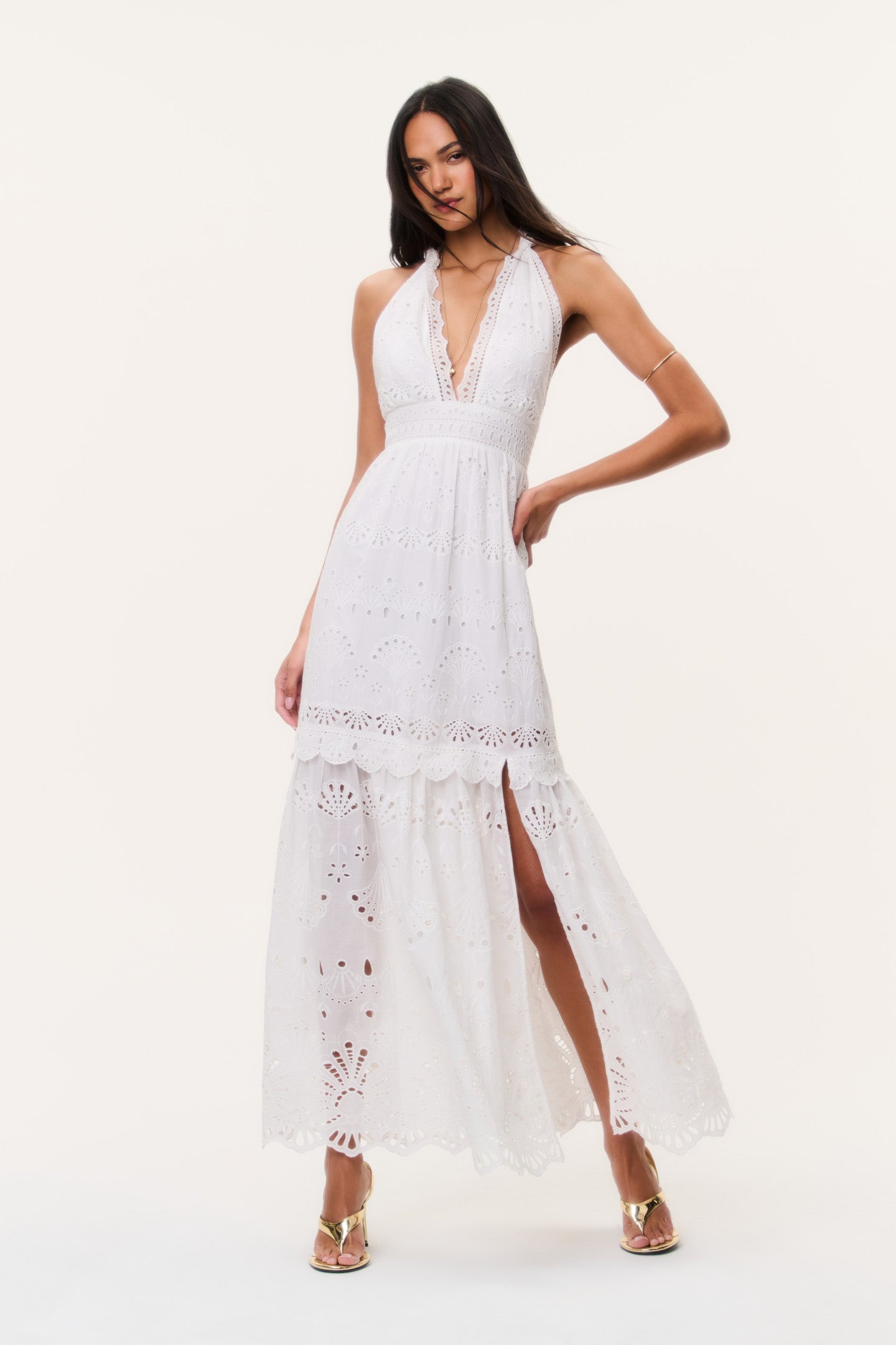 LoveShackFancy Trix Eyelet Halter Maxi Dress - Optic White LoveShackFancy Trix Eyelet Halter Maxi Dress - Optic White