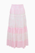 Pink and white tiered skirt on a white background