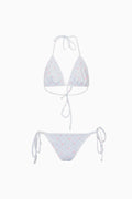 Triangle bikini set with floral pattern on a white background